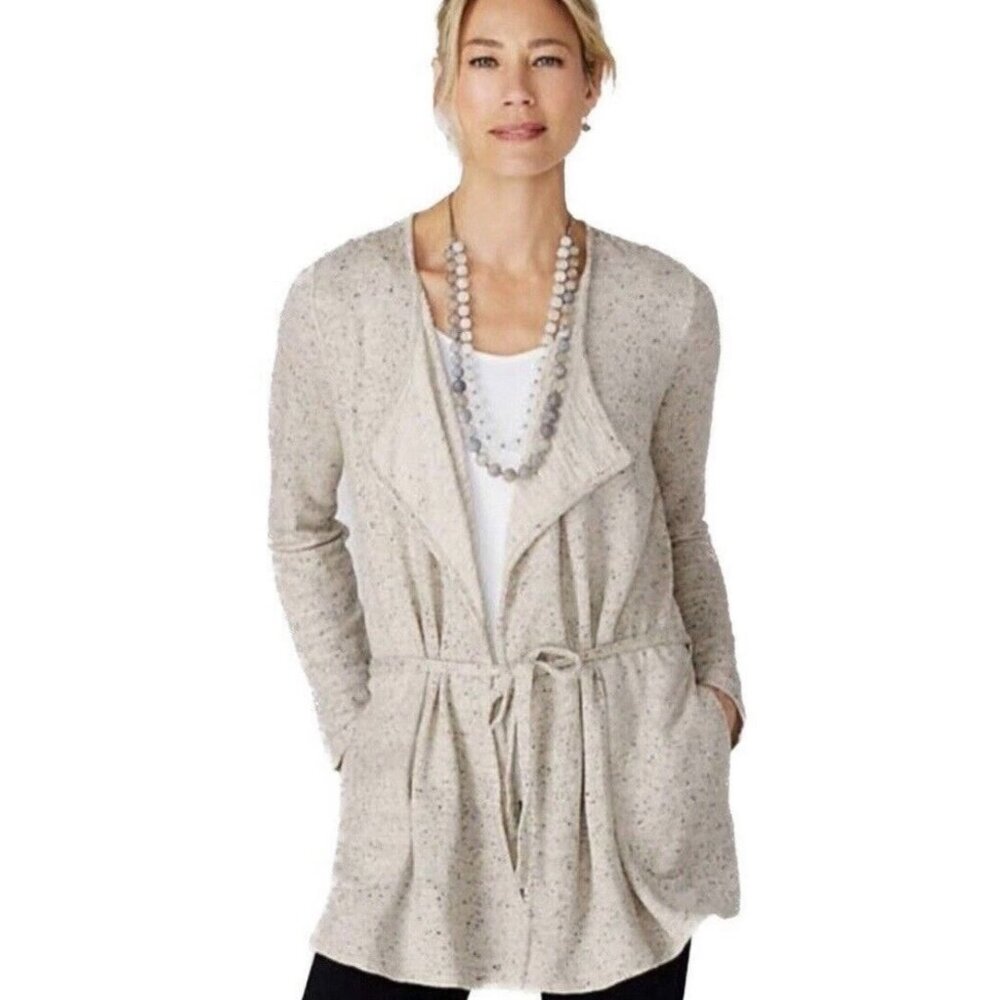 Purejill J. Jill Gray Tie Waist‎ Waterfall Cardigan Sweater w/Pockets Size MP